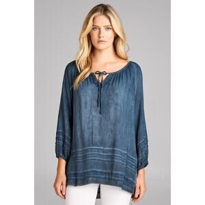 Black Swan Sheer Denim Acid Wash Blue Tunic Peasant Blouse Sz 8 Flowy Boho